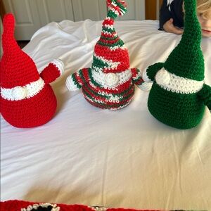 OOAK 3 Hand Crochet Gnomes Stuffies Christmas Holiday Gift Decor
